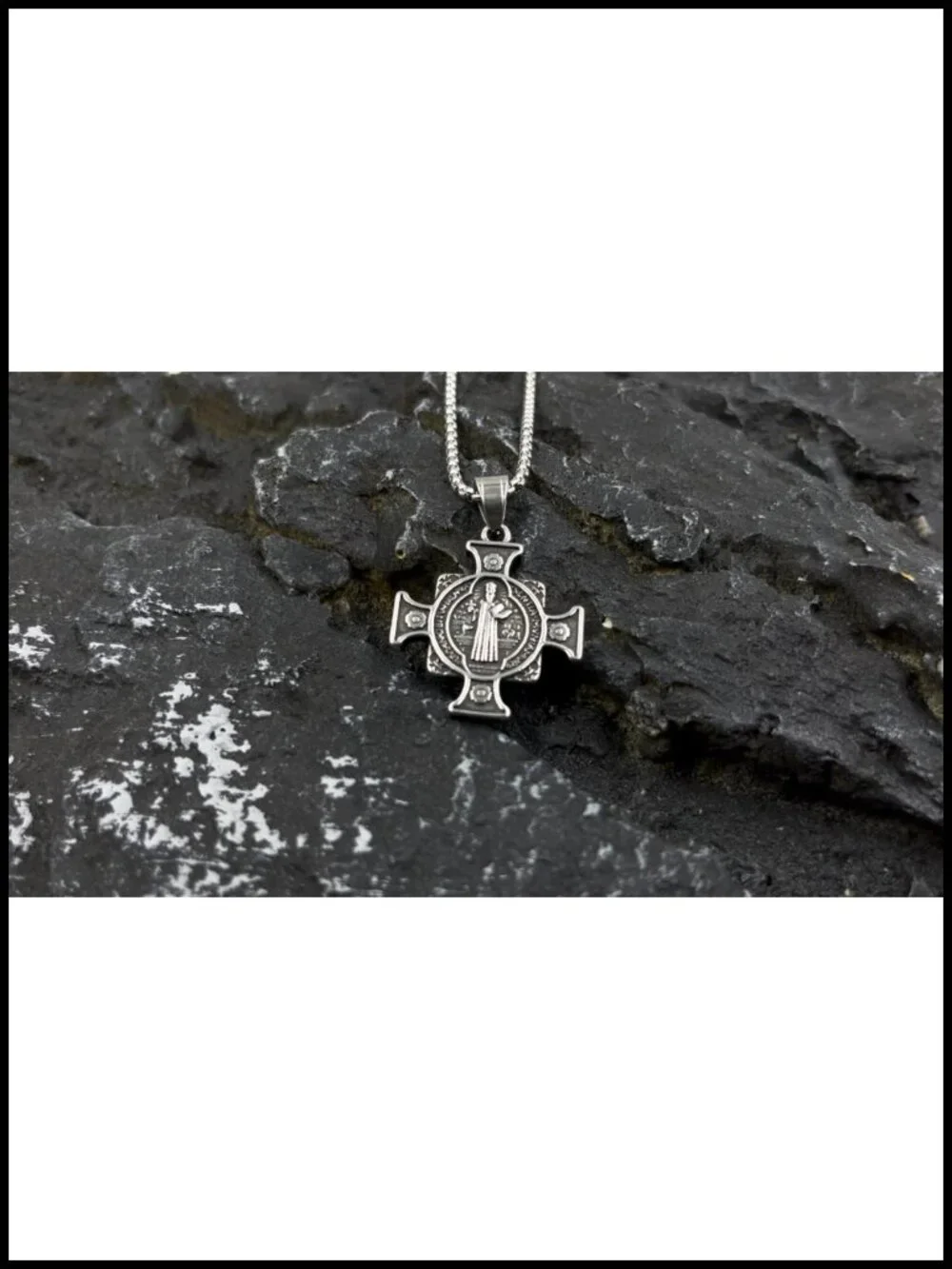 St. Benedict Cross Necklace Stainless Steel Religious Medal Pendant Protection